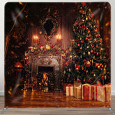 Aperturee - Aperturee Christmas Fireplace Vintage Tension Fabric Backdrop